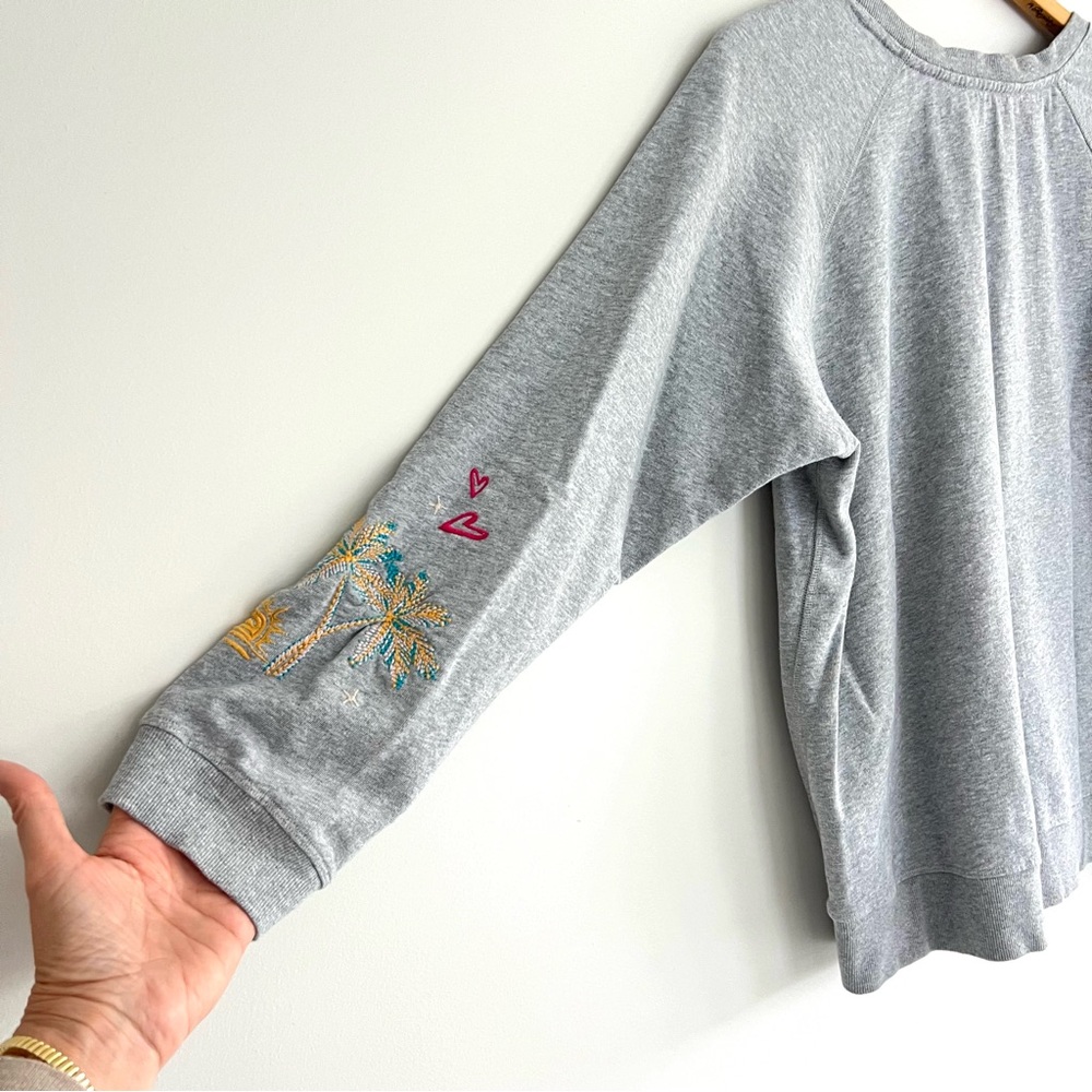JOHNNY WAS California Raglan Gray Multicolor Embroidery Cotton Sweatshirt Sz XL - Picture 11 of 16